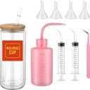 DIY Glitter Snow Globe Tumbler Supplies Kit  16oz High Borosilicate Pre-Drilled Glass Cup with Squeeze Bottle, Funnel, Bent Syringe, Tweezer & Seal Plug for Custom Crafts, Gifts & Holiday Parties