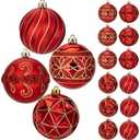 12pcs Red Christmas Ornaments Balls 3.14 inch Glitter Hanging Christmas Tree Ornaments Set for Christmas Decorations Hand Painted Shatterproof Christmas Baubles for Xmas Holiday Party Decor