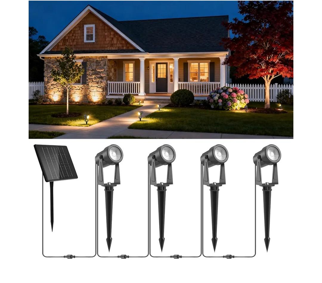 ZYAN Solar Landscape Spotlights, Separate Monocrystalline Panels & USB-C Powered 5400mAh All-Night Auto On Off Dusk to Dawn, Outdoor IP65 Waterproof, Warm White for Yard Pathway Patio (4 Pack)
