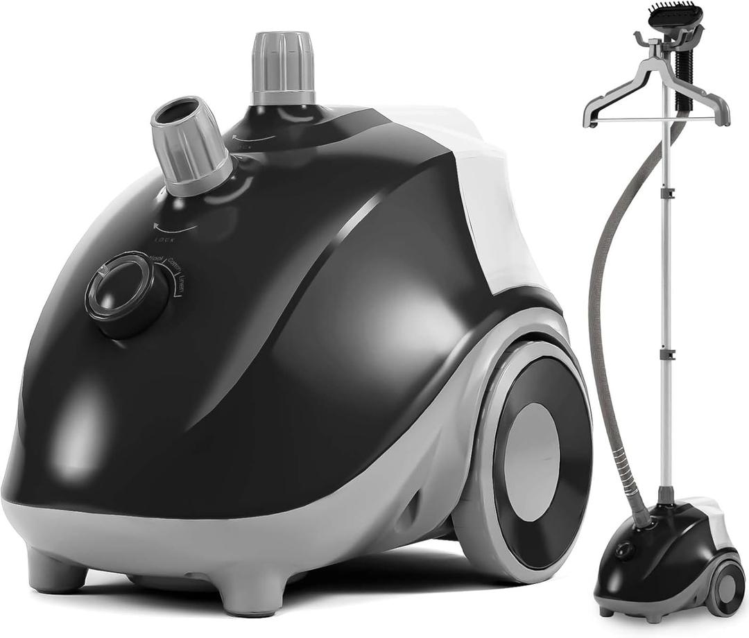 Sweetcrispy Standing Garment Steamer, 1500W Powerful Steamer for Clothes with Roll Wheels, 1.7L Water Tank for 55 Min Continuous Steaming, Professional Wrinkle Remover Heats in 45 Seconds (Black)