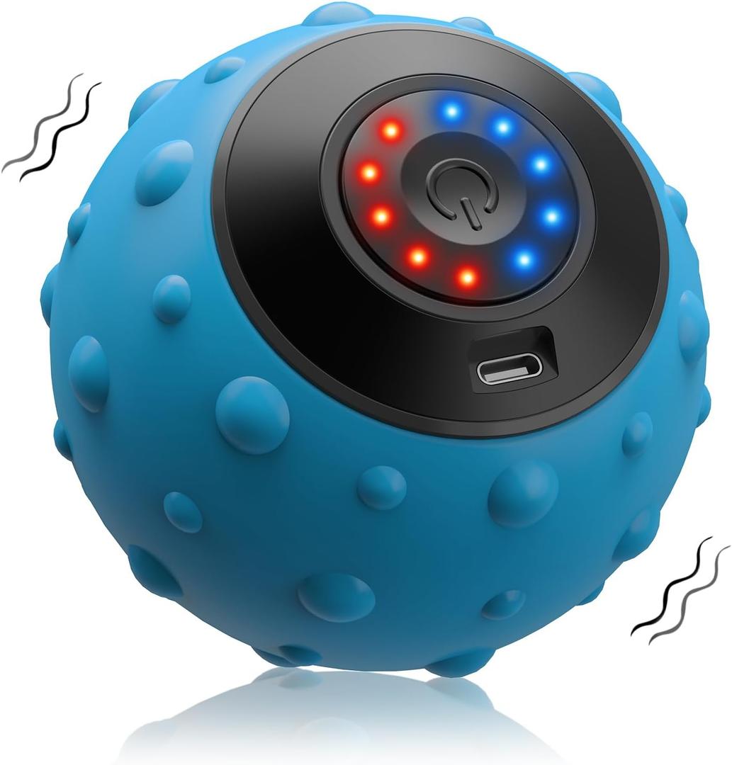 Upgraded Vibrating Massage Ball with 5-Speed, LED Display, Rechargeable Massage Vibrating Ball for Relieving Muscle Pressure, Electric Massager for Fitness/Yoga/Training (Blue)