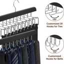 4 Pack Tie Rack and Belt Hanger 2 in 1, Wooden Tie Organizer for Closet with 20 Foldable Hooks, Space Saving Necktie Holder and Belt Organizer, Black