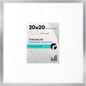 Americanflat 20x20 Picture Frame with Polished Plexiglass - Use as 8x10 Frame with Mat or Display 20x20 Photo Without Mat - Streamline Collection - Thin Border Square Frames for Wall Display - Silver