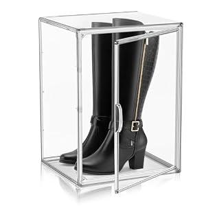 DAYOOH 1 Pack Tall Cowboy Boot Storage Box, XX-Large Acrylic Western Boot Organizer Clear, Fits Men's & Women's Shoes Up to Size 15, Magnetic Front Door Tall Boot Organizer