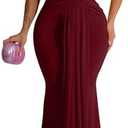 Memoriesea Women's Elegant Sleeveless Deep V Neck Bodycon Party Evening Gown Maxi Dress, Red, L