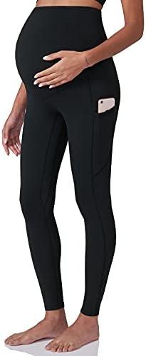 POSHDIVAH Women's Maternity Workout Leggings Over The Belly Pregnancy Yoga Pants with Pockets Soft Activewear Work Pants (Black, Medium)
