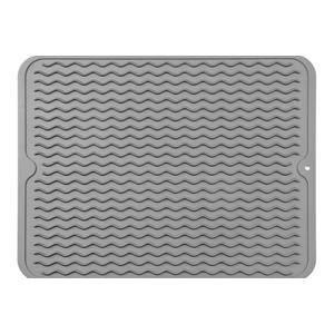 MicoYang Silicone Dish Drying Mat for Kitchen Counter or Sink, Refrigerator or Drawer Liner, Easy Clean, Eco-Friendly, Heat-Resistant, Grey, 16 inches x 12 inches
