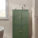 SONGMICS HOME Freestanding Storage Cabinet, Floor Cabinet with Elevated Legs, Metal Handles, for Living Room, Kitchen, Bathroom, Green