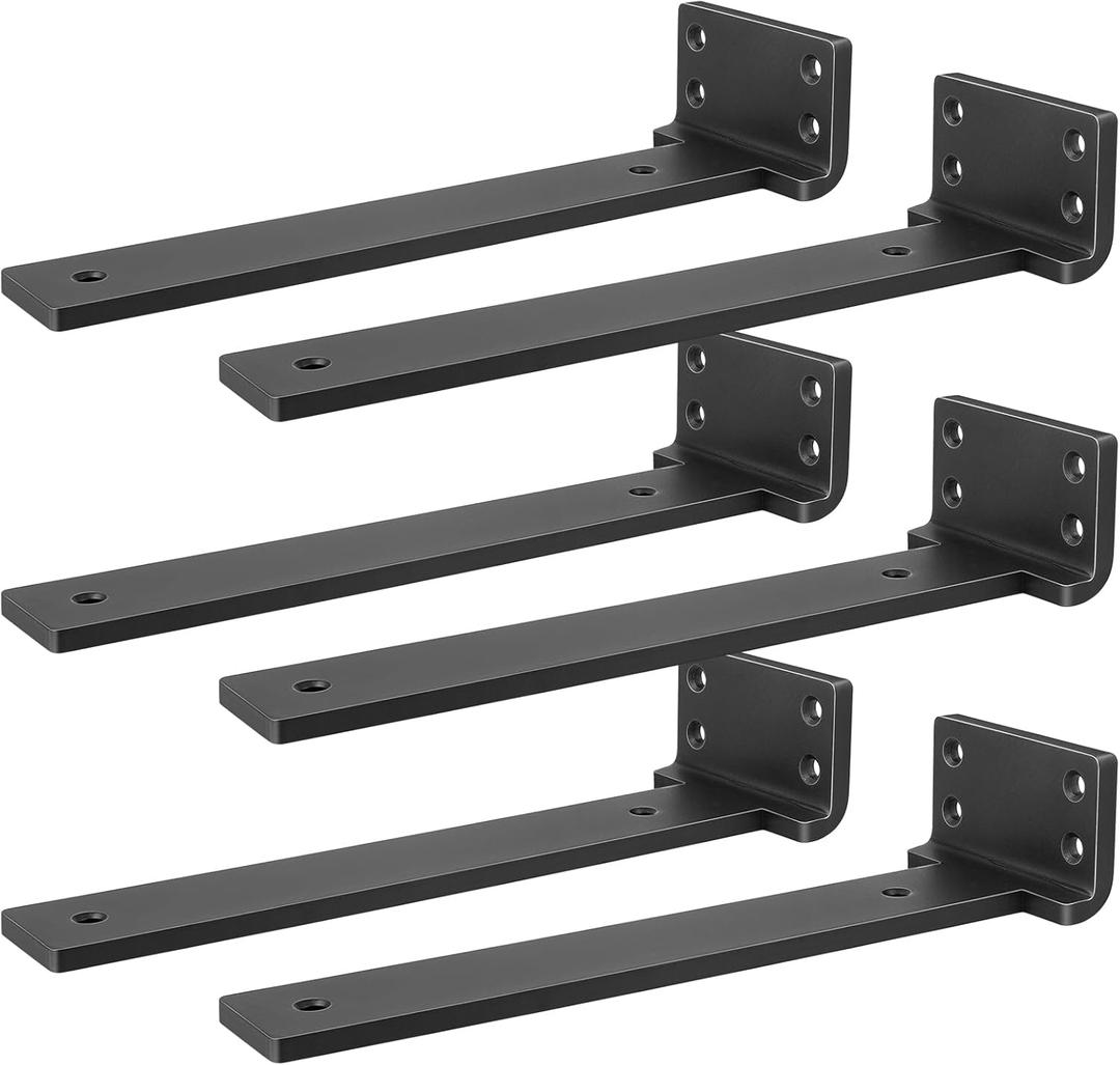 Heavy Duty Shelf Brackets, Floating Shelf Bracket 12 inch 6 Pack L Brackets for Shelves Black Metal Support Bracket for DIY Decorative with Screws