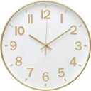 Wall Clock 12 Inch White-Gold Modern Simple Quartz Decorative Clock Non-Ticking Silent Battery Operated Round Wall Clocks Trendy and Practical Best Gift for Living Room Bedroom Kitchen Office