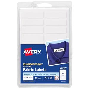 Avery No-Iron Fabric Labels, 1/2" x 1-3/4", Washer and Dryer-Safe Waterproof Labels, Non-Printable, 54 Total (40720)