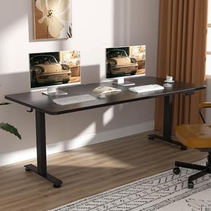 Veken 63x23.6 Inch Large Electric Standing Desk, Heights Adjustable,Sit to Stand Up, Work Home Office Computer Table for Walking Pad, Wooden Desktop Desks, Black