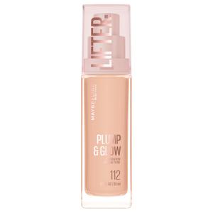 Maybelline Lifter Plump & Glow Foundation, Liquid Foundation with 2% Niacinamide + Hyaluronic Acid, Plumping and Brightening Face Makeup, 112, 1 Count