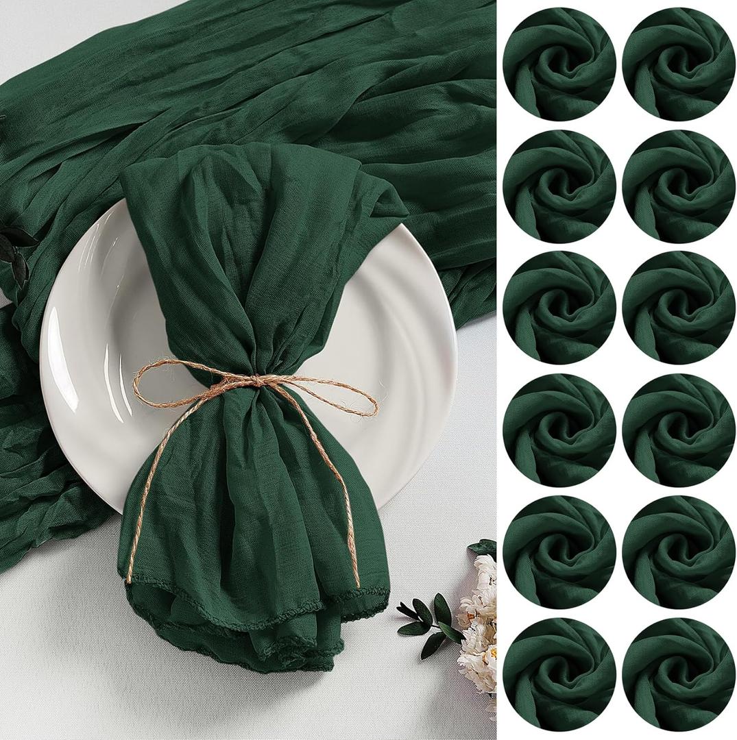 LZY 120 Pack Gauze Cheesecloth Napkins 20x20 Inch Dinner Cloth Napkins, Soft Boho Table Napkins Rustic Wrinkled Cheese Cloth Napkins Bulk for Wedding Party Baby Shower Event Decor (Emerald Green)