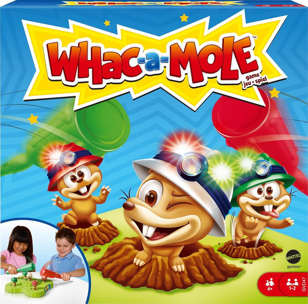 Mattel Games WHAC-A-MOLE Kids Arcade Game with Mallets & Lights & Sounds for 1 or 2 Players 4 Years Old & Up