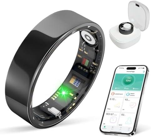 BIEMHA Smart Ring for Women & Men, Health Tracker with Sleep，Exercise Monitoring, iOS&Android Compatible, IP68 Waterproof, No Subscription, 5-Day Battery (Black, 12)