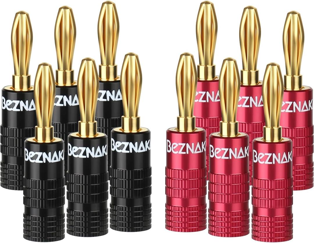 Banana Plugs with Dual Set Screws,Black and Red Aluminum Shell,6 Pairs