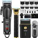 Hair Clippers for Men Professional, Cordless Complete Barber Kit with Electric Hair Clipper T-Blade Beard Trimmer Foil Shaver Nose Trimmer, Men's Hair Cutting Grooming Kit, 8 Guide Combs, Barber/Home
