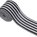 Black White Stripe Wired Ribbon Decorations for Christmas Tree, Xmas Striped Ribbon for Gift Wrapping DIY Crafts Farmhouse Home Garland Wreath Party Decor, 2.5" x 10 Yard x 1 Roll