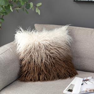Kevin Textile Set of 2 Decorative New Luxury Series Merino Style Fur Throw Pillow Case Cushion Cover 18" x 18" 45cm x 45cm Gradient Chocolate