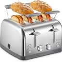 Toaster 4 Slice, Extra Wide Slots, Stainless Steel with High Lift Lever, Bagel and Muffin Function, Removal Crumb Tray, 7-Shade Settings with Warming Rack, Silver, Yabano