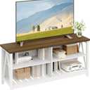 ChooChoo Farmhouse TV Stand for TVs up to 55 Inch, Modern Entertainment Center with 4 Open Shelves & Built-in Cable Holes, Media TV Console for Living Room, Bedroom, White