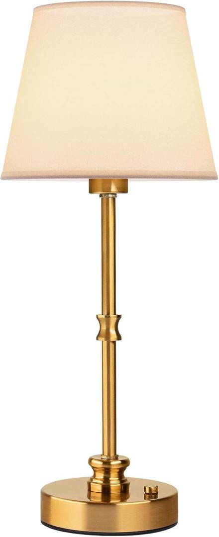 EppieBasic Set of 2 Cordless Table Lamp, 5200mAh Rechargeable Battery Operated Lamp, Portable LED Touch Light, Stepless Dimming, Small Gold with Fabric Shade, 2700K for Dining, Bedside, Bathroom