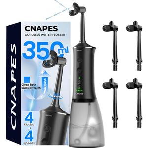 U-Shaped Water Flosser Cordless for Teeth- 4 Nozzles for 360 Deep Cleaning in 1 Pass, 350ML Large Tank, 16 Pressure Modes, 30-Day, Rechargeable Water Dental Picks for Travel/Braces, Waterproof (Dark Black)