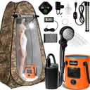 Portable Shower with Heater, Pop up Shower Privacy Tent with LED Lights, 6000mAh Camp Shower Pump, 6.6 Gallons Foldable Bucket, Outdoor Camping Shower Kit for Hiking, Beach, Pet Bath, Car Wash (Camo)