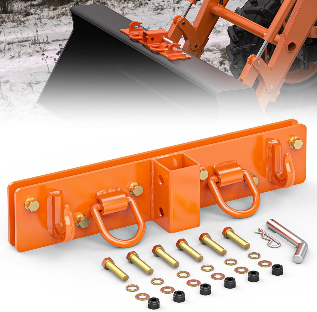 Tractor Bucket Hooks 1/4" G70 Grade Steel Bolt on Grab Hooks with 2 Receiver, 1/2" Forged Tie Down D Rings for Universal Tractor Buckets with Back Steel Plate (Orange)