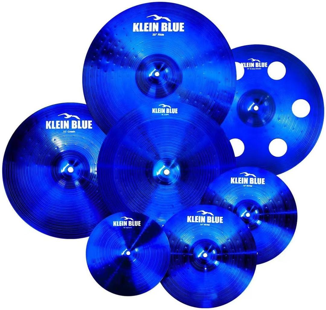 Titanium Color Cymbals Set  7-Piece Drum Cymbal Pack for Acoustic Kits  Red/Blue/Black  Lightweight, Durable & Stage-Ready  Direct from Manufacturer (Blue)
