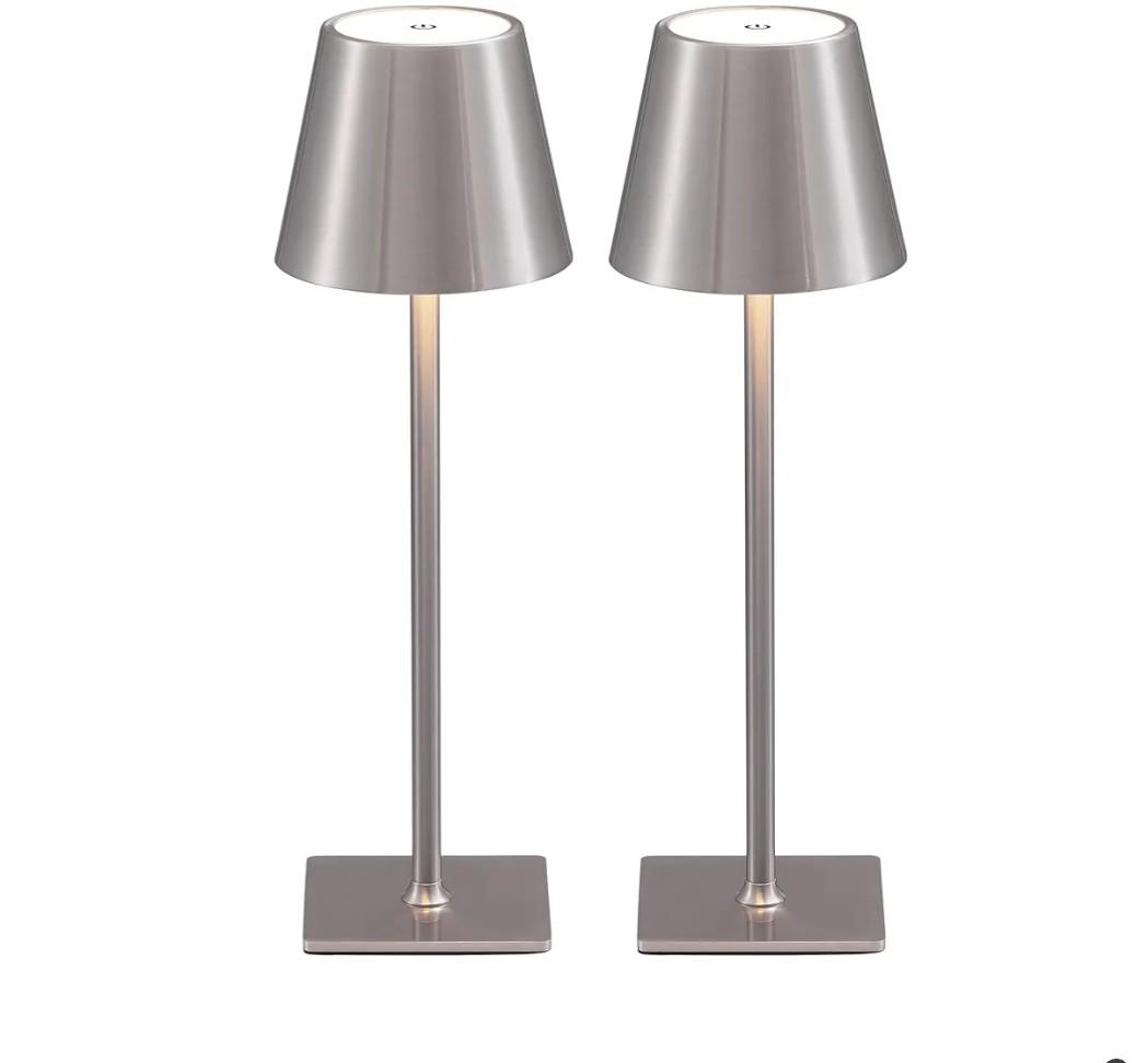 Pack Cordless Table Lamp,Portable LED Desk Lamp, 4000mAh Battery Operated, 3 Color Stepless Dimming Up, for Restaurant/Bedroom/Bars/Outdoor Party/Camping/Coffee Shop Night Light(Brushed Nickel)