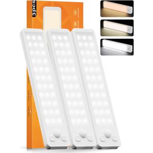 Under Cabinet Rechargeable Dimmable Lighting: 3 Color Temperature Motion Sensor Lights Indoor - Battery Operated Lights - Activated Closet Magnetic Wireless Led Light for Kitchen Home Bathroom 3 Pack