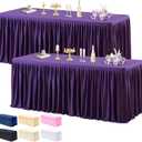 2 Pack Purple Tablecloths for Rectangle Tables 6ft, Wrinkle Resistant Spandex Table Cover Fitted Stretch Table Cloth with Pleated Ruffle Skirts for Party Banquet Dining Birthday Wedding