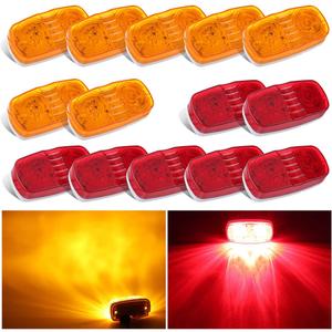 Trailer Marker LED Clearance Lights, 14X Double Bullseye 7 Red & 7Amber 12 LED Side Marker Light Indicator 4x2 Inch Tiger Eye Surface Mount Taillights for Vehicles Truck RV Camper