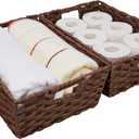 Large Wicker Storage Basket, Metal Frame, Set of 2, Washable Waterproof, 15" x 10.3" x 5.2", Brown Color, Woven Basket for Pantry, Toilet, Bathroom, Bedroom, Patio