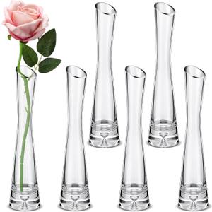 Lallisa 6 Pcs Glass Bud Vases for Centerpieces Maria Modern Clear Small Skinny Decorative Single Flower Bud Vase for Wedding Party Event Home Office Decoration(9.84 Inch,Transparent Color)