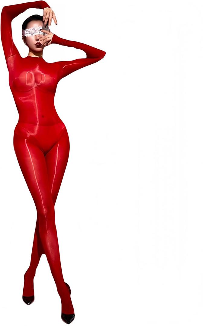 Women Full Body Stockings Oil Shiny Bodysuit Rave Outfits Clubwear