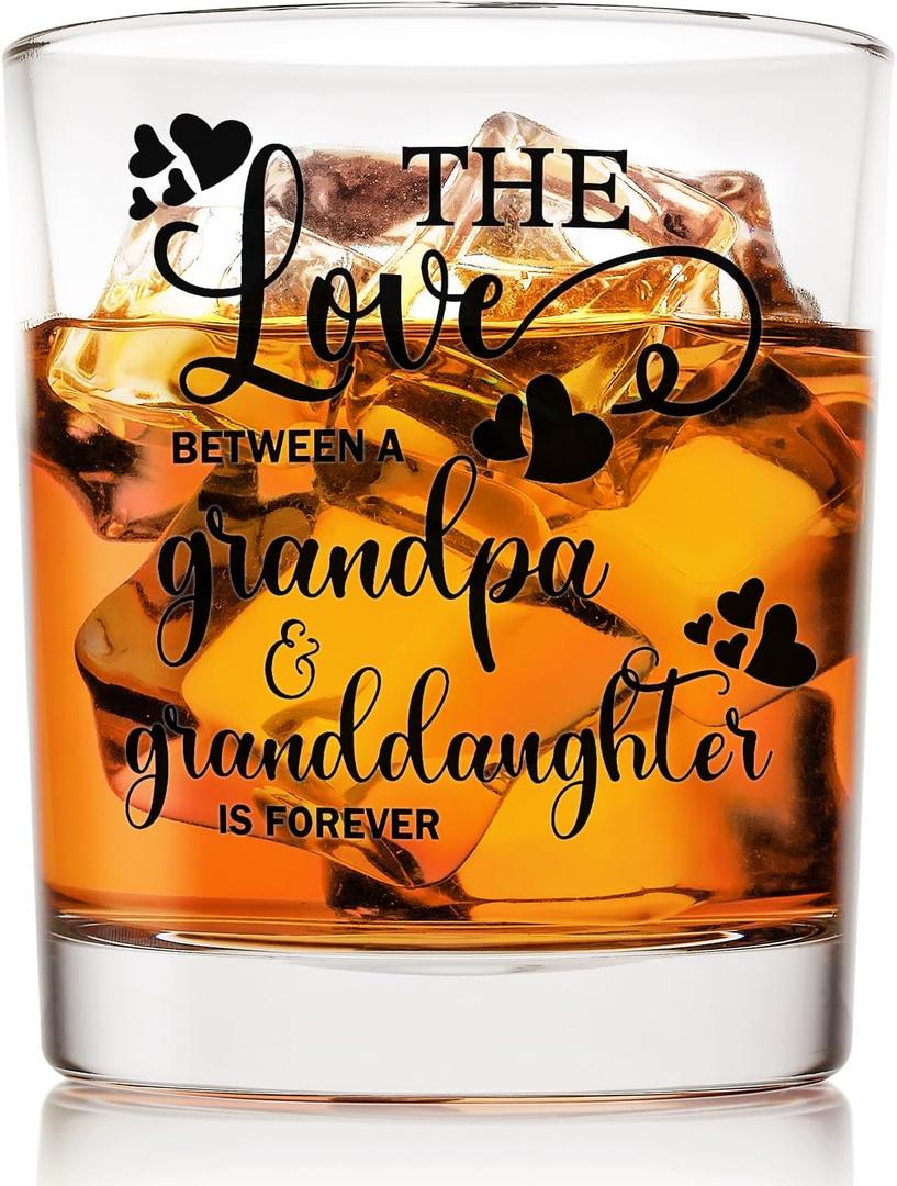 Voatok Grandpa Father's Day Whiskey Glasses 10 oz, Grandpa Gifts for Father's Day from Granddaughter, Old Fashioned Rocks Glasses for Men Drinking Cocktail 