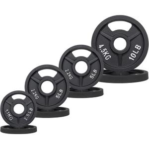 Fitvids 2-Inch Olympic Rubber Coated Cast Iron Plate Weight Plate for Strength Training and Weightlifting, (10, 5, 2.5lb)