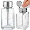 Lallisa 2 Pcs 6 Oz/ 180 ml Clear Pump Dispenser Bottle with Metal Flip Cover Glass Nail Polish Remover Push Down Dispenser Bottle Refillable Push Down Pump Dispenser Press Container for Makeup Remover