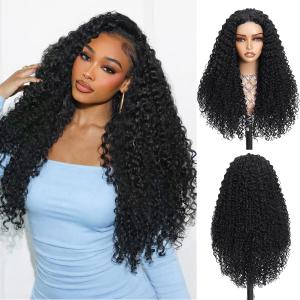 Curly Wigs for Women,28 inch Long Black Curly Wig 100% Protein Silk Glueless Wig,Synthetic Wig Upgraded with Premium Human-Hair-Like Feel,Natural Looking Curly Hair Wig for Daily Party Use (Black)