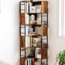 Qriocioa 7Tier Corner Bookshelf 73.6 Inches Tall Corner Bookcase Industrial Wood and Metal L Shaped Bookshelf Large Storage Display Rack for Living Room, Home Office, Rustic Brown