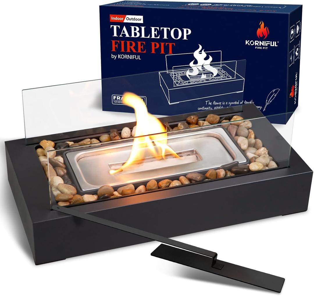 Table Fire - US Patent Design - Upgraded Safer Gel Fuel fire Pit, with Cobblestone Decorated for Friday Nights, Gift for Home Decor, Birthday, Mum and Weddings (Gel was not Included)