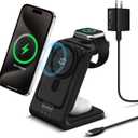 3 in 1 Wireless Charging Station: 10000mAh Removable Power Bank Charger Stand for Phone/Watch/Air Pods - Portable Magnetic Battery Pack for Air 17 16 15 14 13 12 Series (Black)