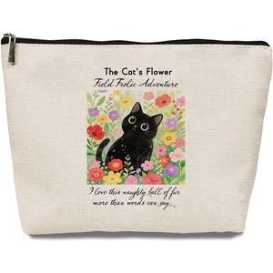 Cat Flower Field Makeup Bag, Cute Animal Stuff, Flower Field Cat Accessories, For Women Sister Girl Western Lovers Birthday Christmas Friendship Travel Toiletry Bag
