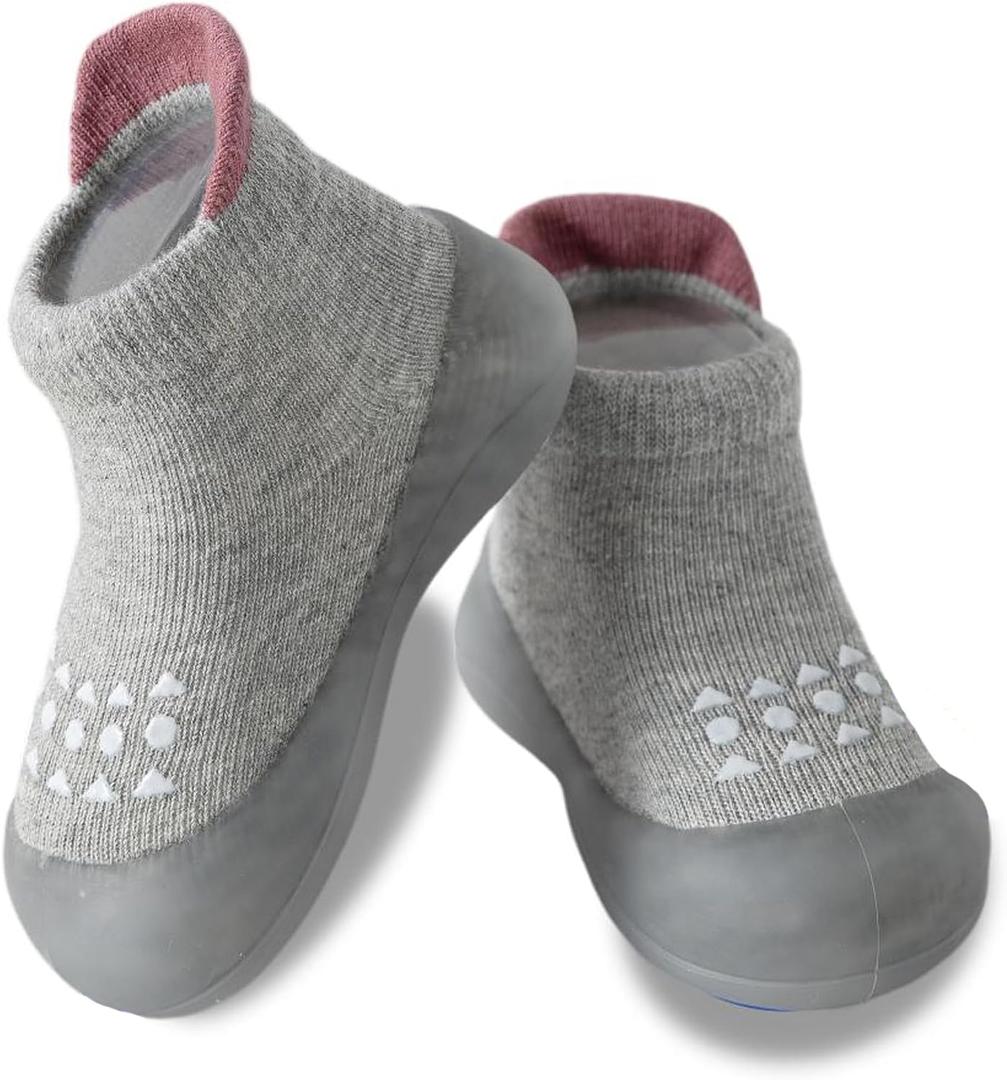 Hstyle Baby Sock Shoes Toddler Walking Shoes Infant Non-Slip Slippers Soft Rubber Sole Sneakers for Baby Boys Girls (Gray)