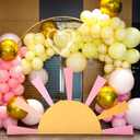 AceOrbit 25.6'' x 47.2'' Here Comes the Son Baby Shower Decoration Boho Here Comes the Sun Backdrop First Trip Around the Sun Hollow Core Board with Instruction Stand Photo Background (Pastel Colors)