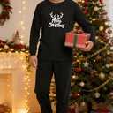Christmas Pajamas Two Piece Outfits Tracksuits Loungewear Matching Set Pjs Jogger Sets (Black, XXL)