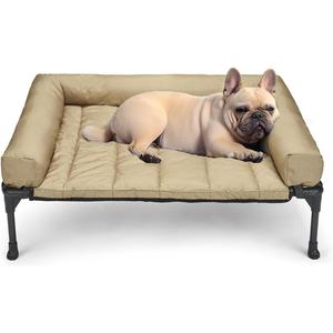 Veehoo Cooling Elevated Dog Bed Add Removable Waterproof Bolster Cushion Mat, Raised Pet Cot with Breathable Teslin Mesh, No-Slip Feet, Dog Couch Bed for Indoor Outdoor, 32x25inches, Beige, CWC2331B
